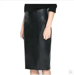 Бесплатная доставка, женские тонкие пикантные юбки из натуральной кожи. модная черная юбка трапециевидной формы из овечьей кожи