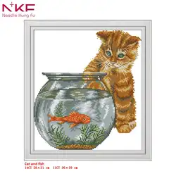 NKF Новое поступление кошка и рыба рукоделие DMC DIY ручной работы 11CT 14CT вышивка крестиком наборы для ухода за кожей подарок декор комнаты