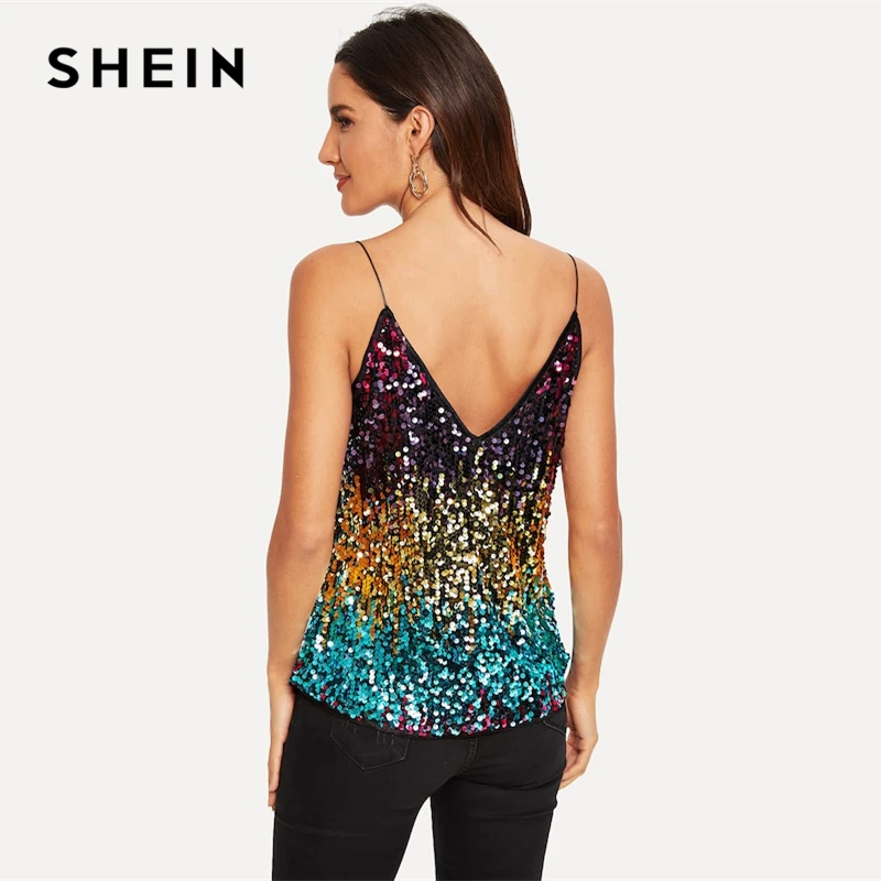 SHEIN مثير مزدوج الخامس الرقبة الترتر Colorblock متعدد الألوان كامي أعلى النساء الصيف السباغيتي حزام سترات الشارع الشهير للنساء SHEIN مثير مزدوج الخامس الرقبة الترتر Colorblock متعدد الألوان كامي أعلى النساء الصيف السباغيتي حزام سترات الشارع الشهير للنساء
