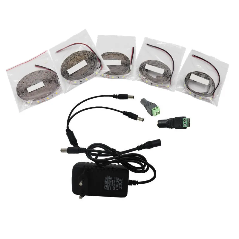 

5m 10m Set RGB LED Strip Not waterproof red blue wihte stripe 12v 2835SMD led tape flexible bande rope neon adapter