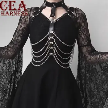 

CEA.HARNESS Sexy Leather Metal Body Chain Bralette Top Cage Body Harness Punk Gothic Garter Strap Plus Size Fetish Bondage Belt