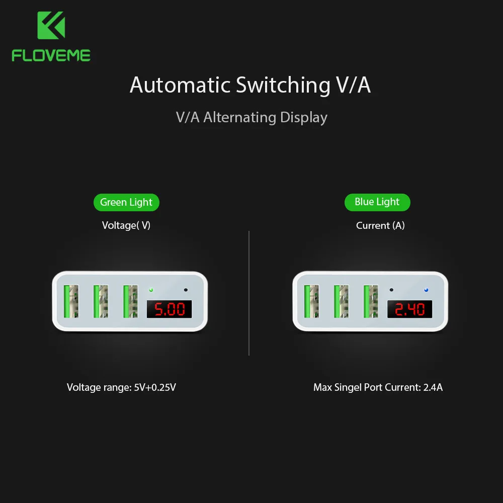 FLOVEME 15 Вт 3 порта USB зарядное устройство для смартфона светодиодный дисплей iPhone X 7 8