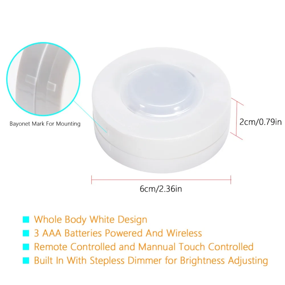 6 Packed LED Puck night Lights Remote Controlled Closet Lights Super Bright Under Cabinet Lighting Round Shape Battery Powered5