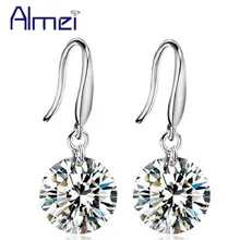 Almei 2017 신부 매달려 귀걸이 fianit 쥬얼리 크리스탈 드롭 귀걸이 여성 실버 컬러 선물 도매 dropshipping 미국 y047p(China)