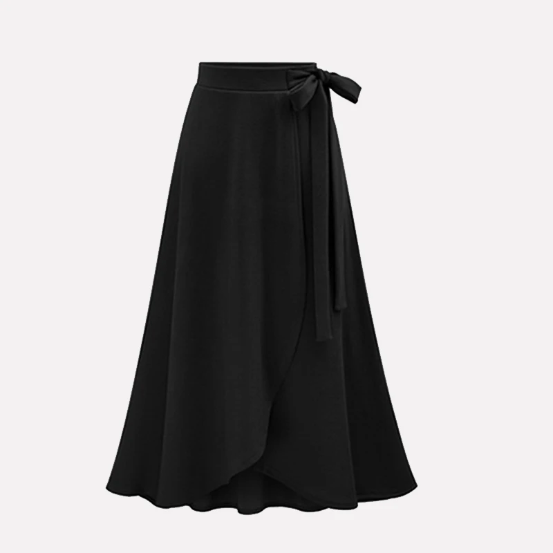 Женская шифоновая плиссированная длинная юбка с высокой талией и бантом, асимметричные макси юбки размера плюс, Весенняя Офисная женская розовая одежда - Цвет: black