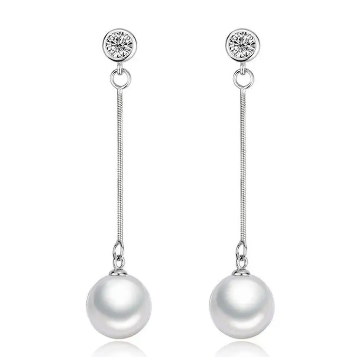 

2017 new arrival hot sell fashion shiny crystal pearl 925 sterling silver ladies`long stud earrings women jewelry drop shipping