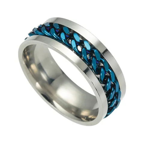 Titanium Stainless Steel Chain Spinner Ring For Men Blue Gold Black Punk Rock Rings Punk Style Accessories Jewelry Gift