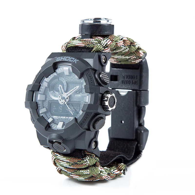 Survive Открытый браслет часы аварийное ночное видение 50 м водонепроницаемый спасательный Паракорд Браслет часы нож компас аптечки