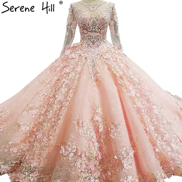 Flowers Lace Wedding Dresses Long Sleeves Princess Luxury Train Flowers Lace Wedding Dresses Long Sleeves Princess Luxury Train Bridal Dress 2018 Vestido De Noiva