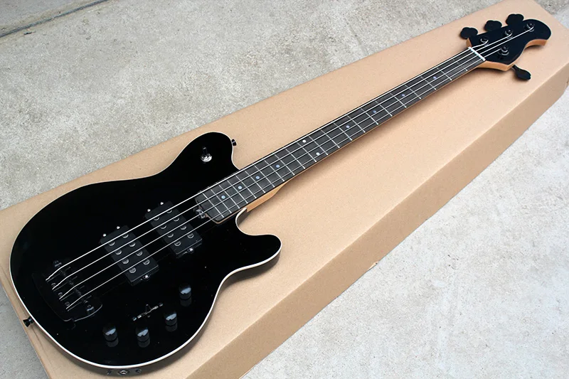 

Factory Custom 4 strings black body Electric Bass Guitar with 2 humbucking pickups,black hardware,can be customized