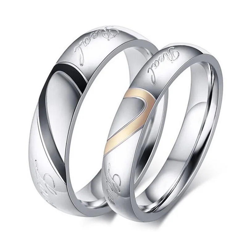 

Silver Color Couple Ring Quality Stainless Steel Heart Alliance Ring For Women Men for lover Valentine gift