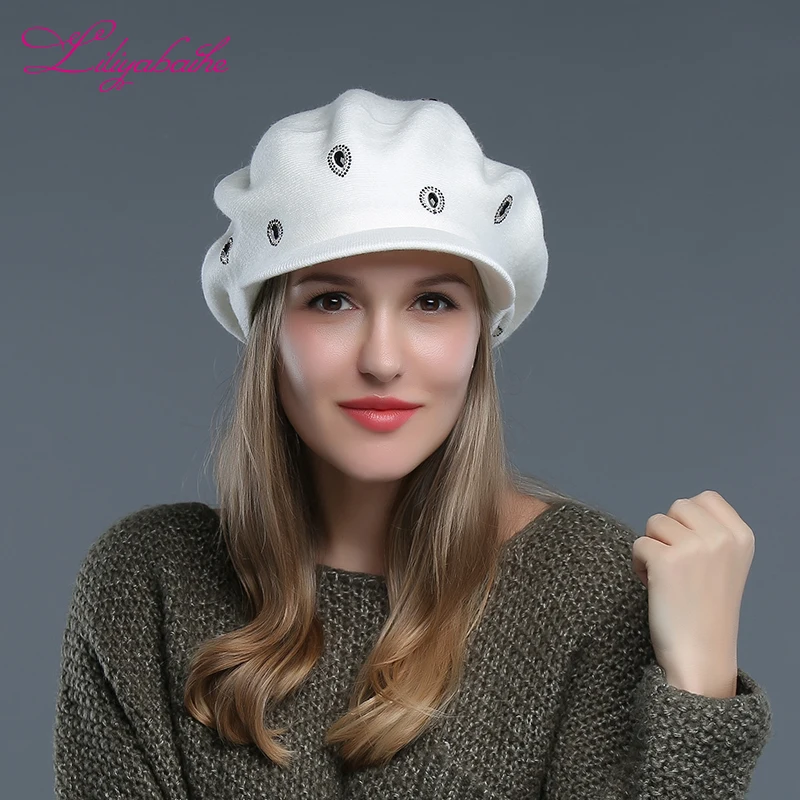 Liliyabaihe Новый Для женщин Шапка Вязаная Шерсть ангорских Hat Зимняя шапка полями