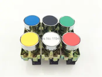 

6pcs/Lot Mixed Group XB2 BA 6 Colors Self-reset Momentary Flush Pushbutton Flat Push Button Switch Replace Telemecanique