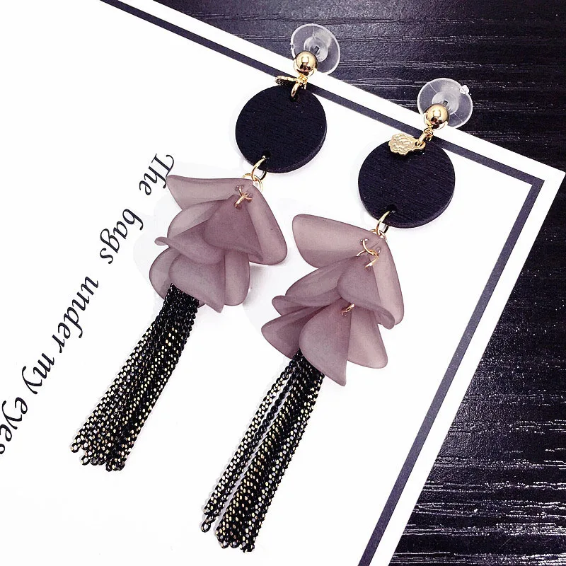 New Woman Drop Earrings Pink Petal Long Tassel Dangle Earring Fashion Accessories Jewelry