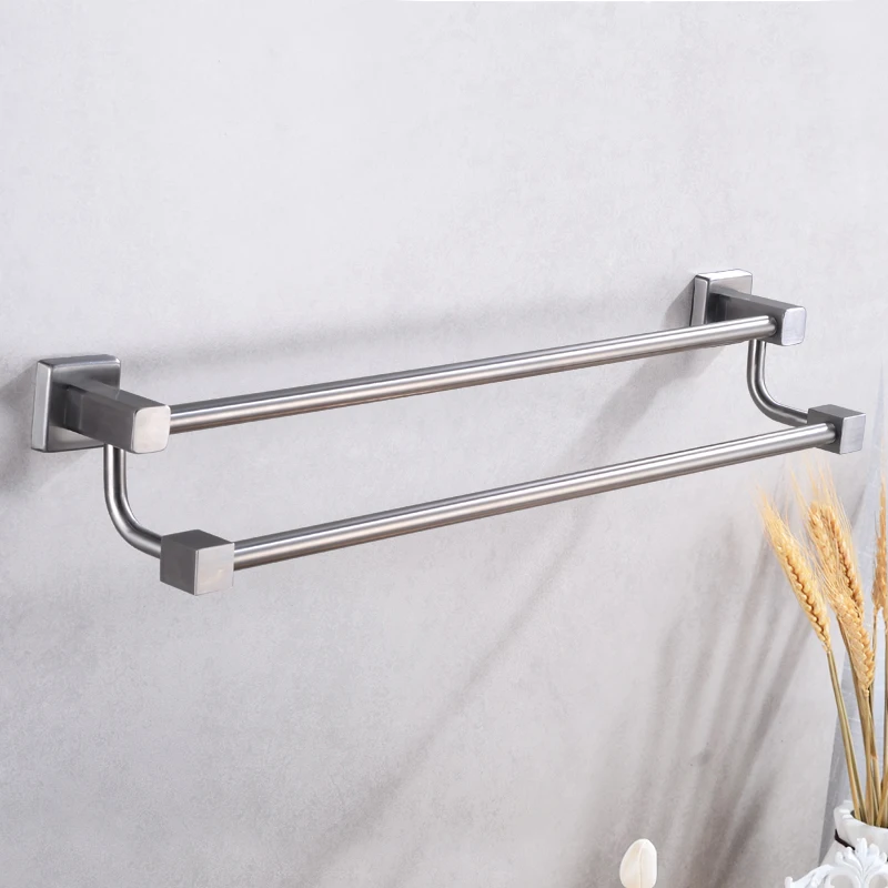 Towel Holder Bathroom Towel Rack Stainless Steel Towel Rail Hanger Double Bar Wall Mounted Shower Robe Shelf Bathroom Hardware Towel Holder Bathroom Towel Rack Stainless Steel Towel Rail Hanger Double Bar Wall Mounted Shower Robe Shelf Bathroom Hardware