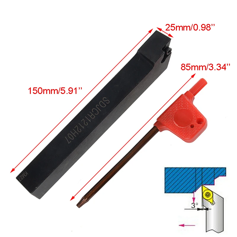 

10pcs DCMT0702 Carbide Insert + SDJCR1212H07 Boring Bar Lathe Turning Tool Holder + Wrench