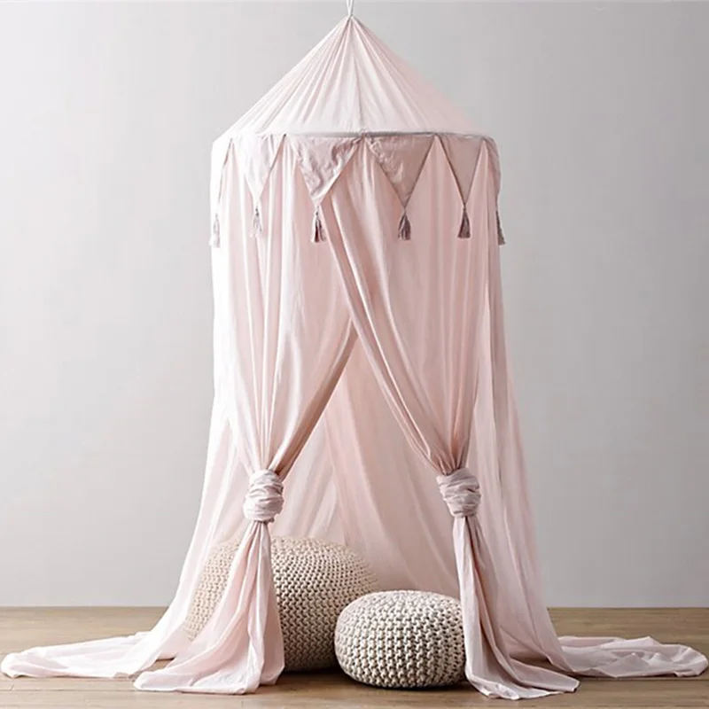 Чистый цвет простой дизайн детская кровать навес покрывало москитная сетка высокое качество хлопок постельное белье круглая купольная палатка для дома