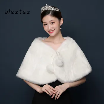 

Bride Fur Shawl Wedding Jackets Wrap Wedding Bolero Outerwear Accessories Bride Formal Winter Cape PJ74