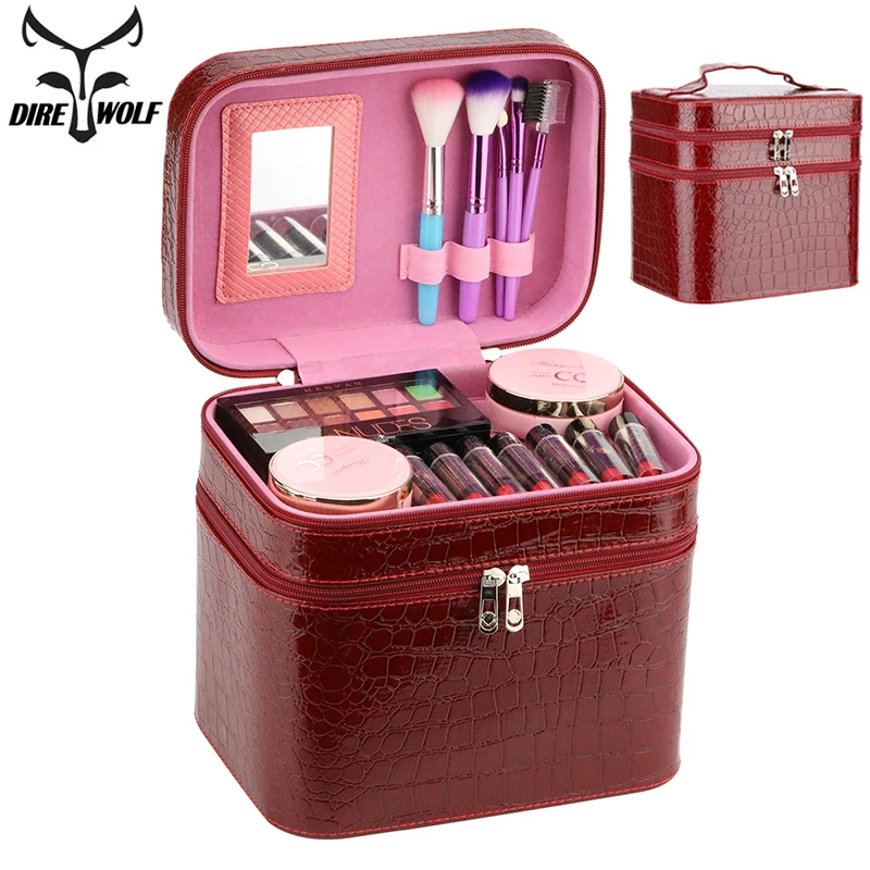 

DIREWOLF Women Makeup Bag Cosmetic Box Designer High Quality Portable Cosmetic Bag Large Capacity PU Cosmetic Bag make up bags