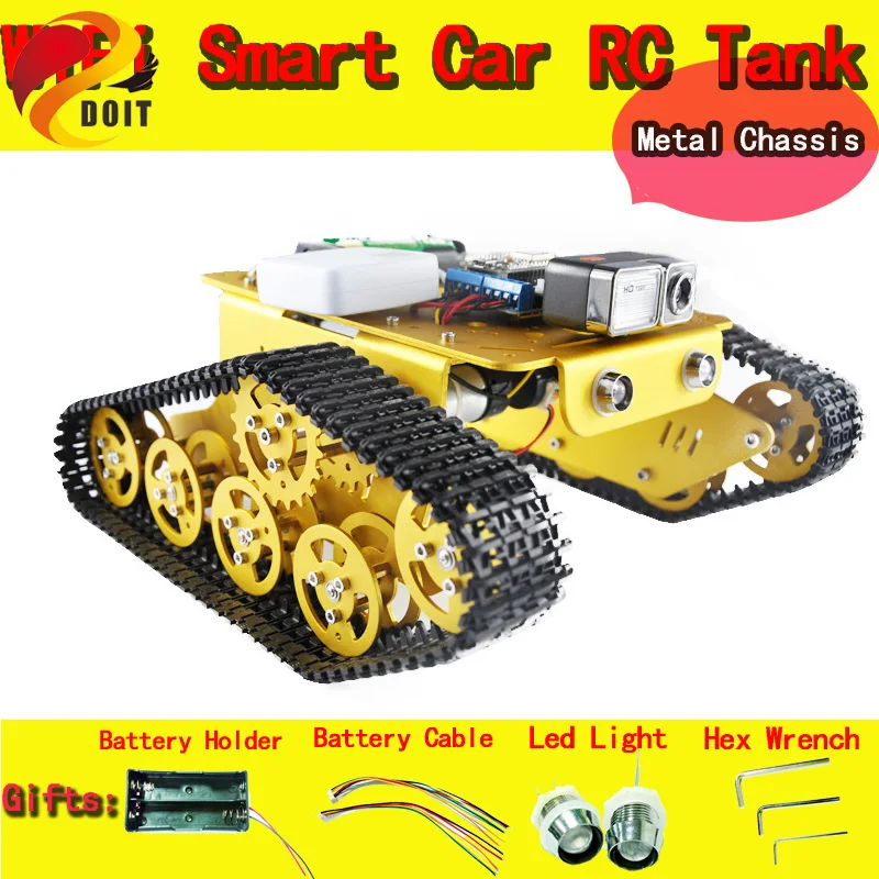 DOIT WiFi Video Robot Tank Car Chassis Remote Control by Android/ios APP RC Tank T300 from NodeMCU ESP8266 Kit Camera RC DIY Toy DOIT WiFi Video Robot Tank Car Chassis Remote Control by Android/ios APP RC Tank T300 from NodeMCU ESP8266 Kit Camera RC DIY Toy