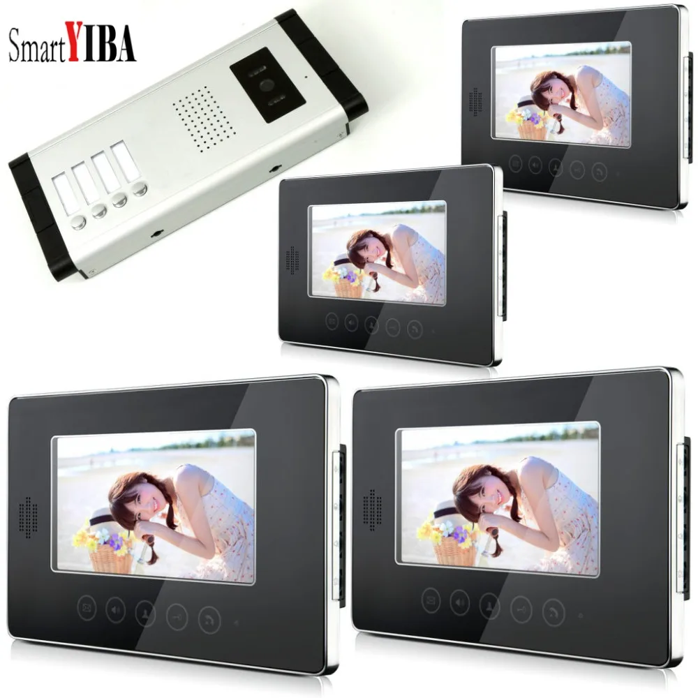 

SmartYIBA 4 Apartment Intercom Wired 7 Inch Monitor Video Intercom Doorbell Door Phone Audio Visual Intercom Entry Access System