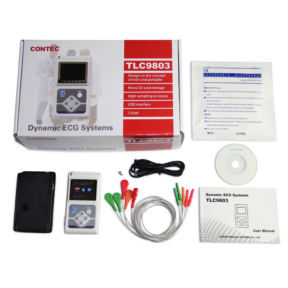 CE approved TLC9803 Handheld 3 Channel ECG/EKG Holter Recorder Monitor System Software