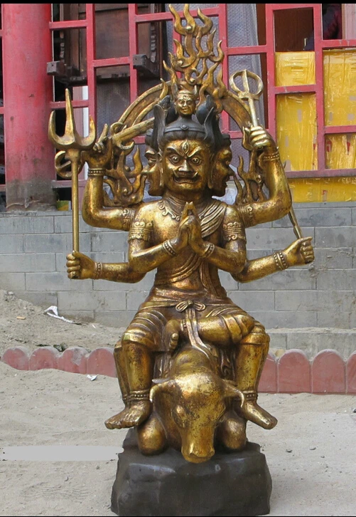 

xd 001873 38"Tibet Sitsang bronze gilded Ride OX yama^ntaka Tauren Ming wang King Mahahala