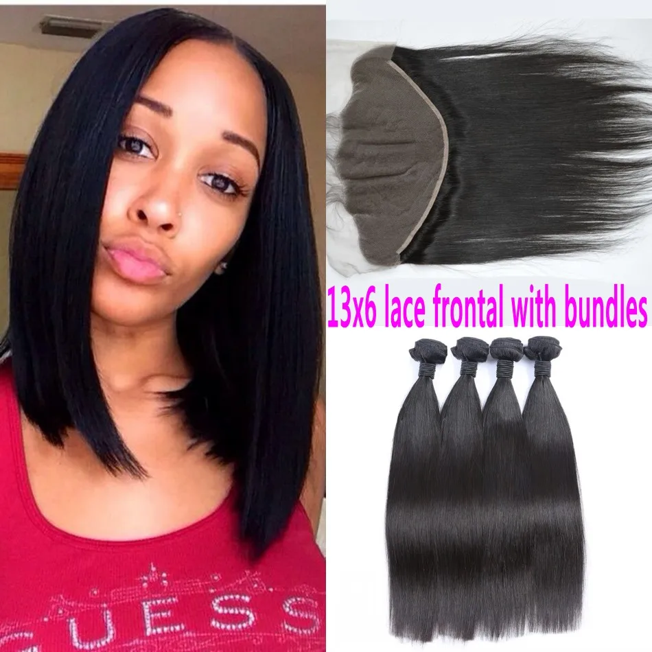 

Peruvian Virgin Hair Straight With Closure Unprocessed Virgin Free Part Lace Frontal With Bundles 5pcs Lot No Shedding