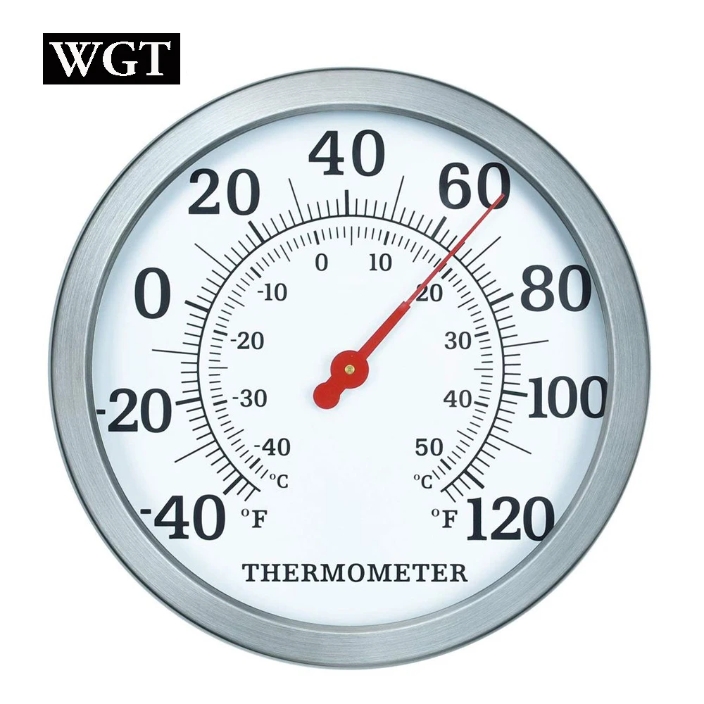

WGT 12" Indoor Outdoor Thermometer,Large Wall Thermometer with Stainless Steel for Outside, Room or Decorative Silver