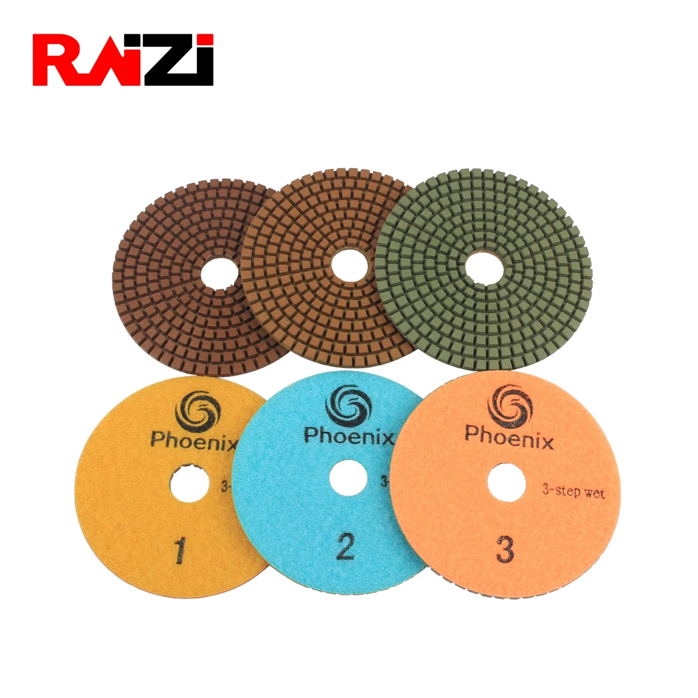 

Raizi 3 Pcs 100 mm best granite polishing pads kit 3 step wet polishing pad diamond sanding disc granite tool