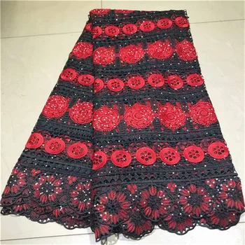 

African Lace Fabric Black+Red Color Guipure Lace Fabric 2019 High Quality Nigerian Cord Lace Fabric For Wedding Dresses