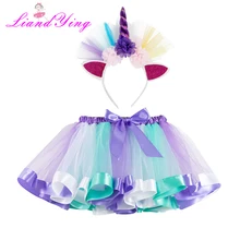 Unicorn Headband Princess Mermaid Tutu Skirt Baby Girls Clothes Rainbow Kids Party Tutu for Girls Skirts Children Ball Gown