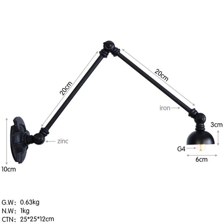 Американское промышленное телескопическое складывание светодиодный настенный светильник Лофт Винтаж длинная рука бра, настенные светильники железа двойной фестиваль освещение