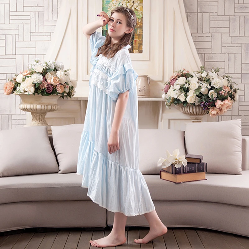 Ночная рубашка женская винтажная Пижама летняя кружевная хлопковая ночная рубашка Сладкая принцесса одежда для сна длинное платье Новинка