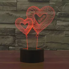 3D Оптическая иллюзия Романтический 3D сердце-образный визуализации Светодиодные ночники День Святого Валентина украшения
