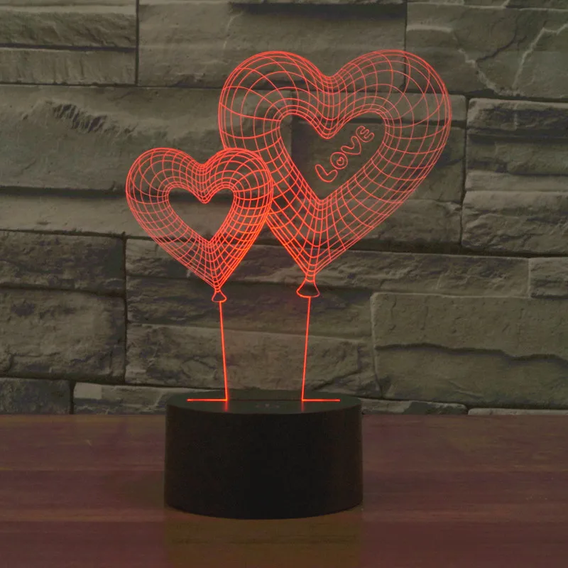 

3D Optical Illusion Romantic 3D Hearted-shaped Visualization LED Night Lights Valentine's Day Decoration Free shipping