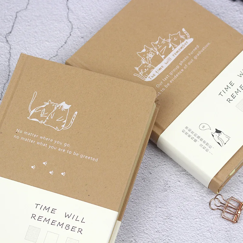 

"Cat Story" 1pc Hard Cover Kraft Papers Diary Notebook Cute Journal Lined Grid Blank Papers Stationery Gift