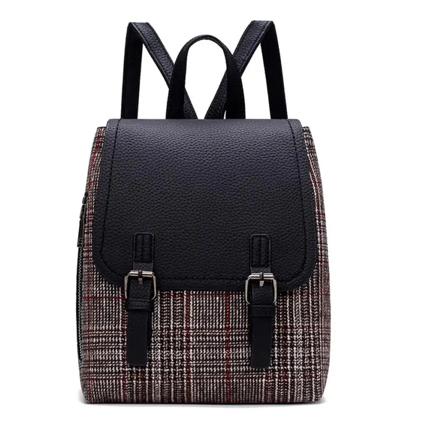 Girls fashion imitation leather backpack travel plaid backpack college