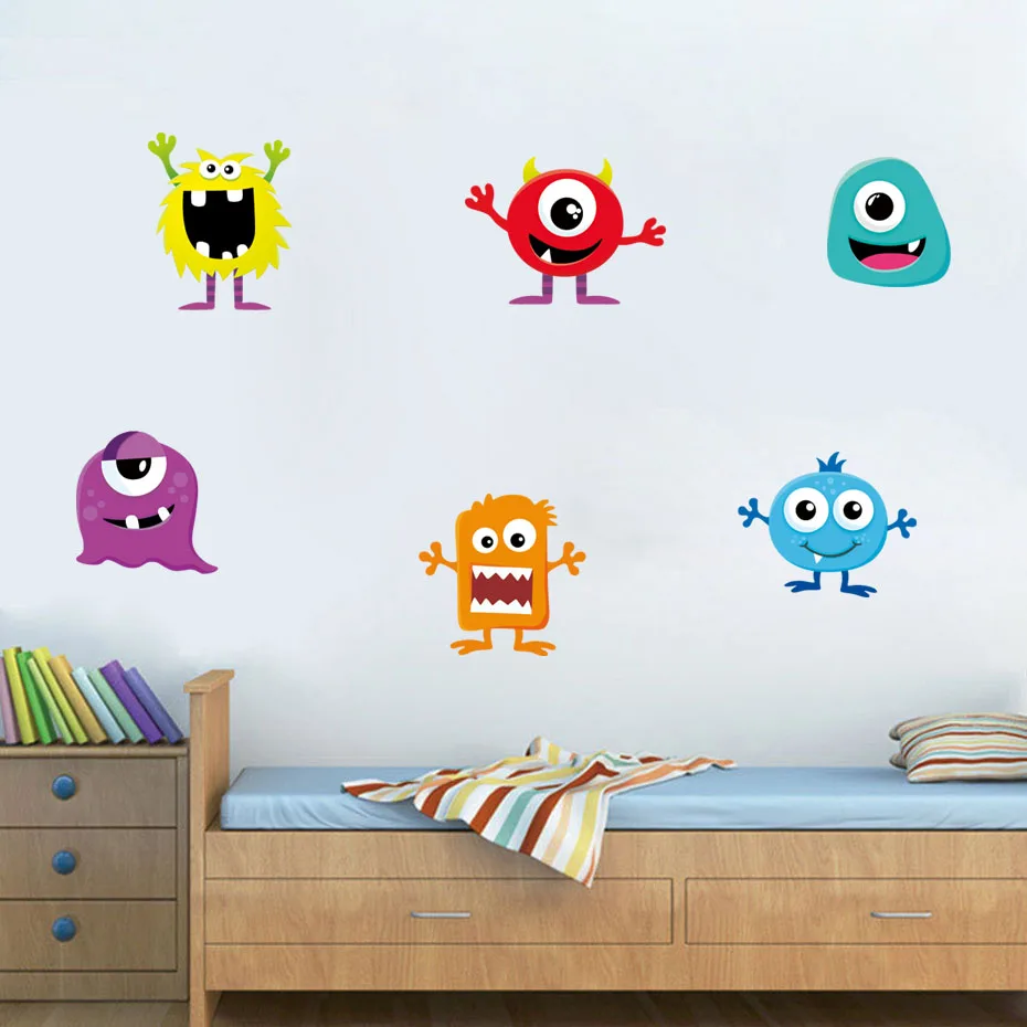 Little Cartoon Monster Window Decals Modern Wall Art Wallpaper For Fridge Home Decor Vinyl Wall Sticker For Kids Nursery Bedroom (4)