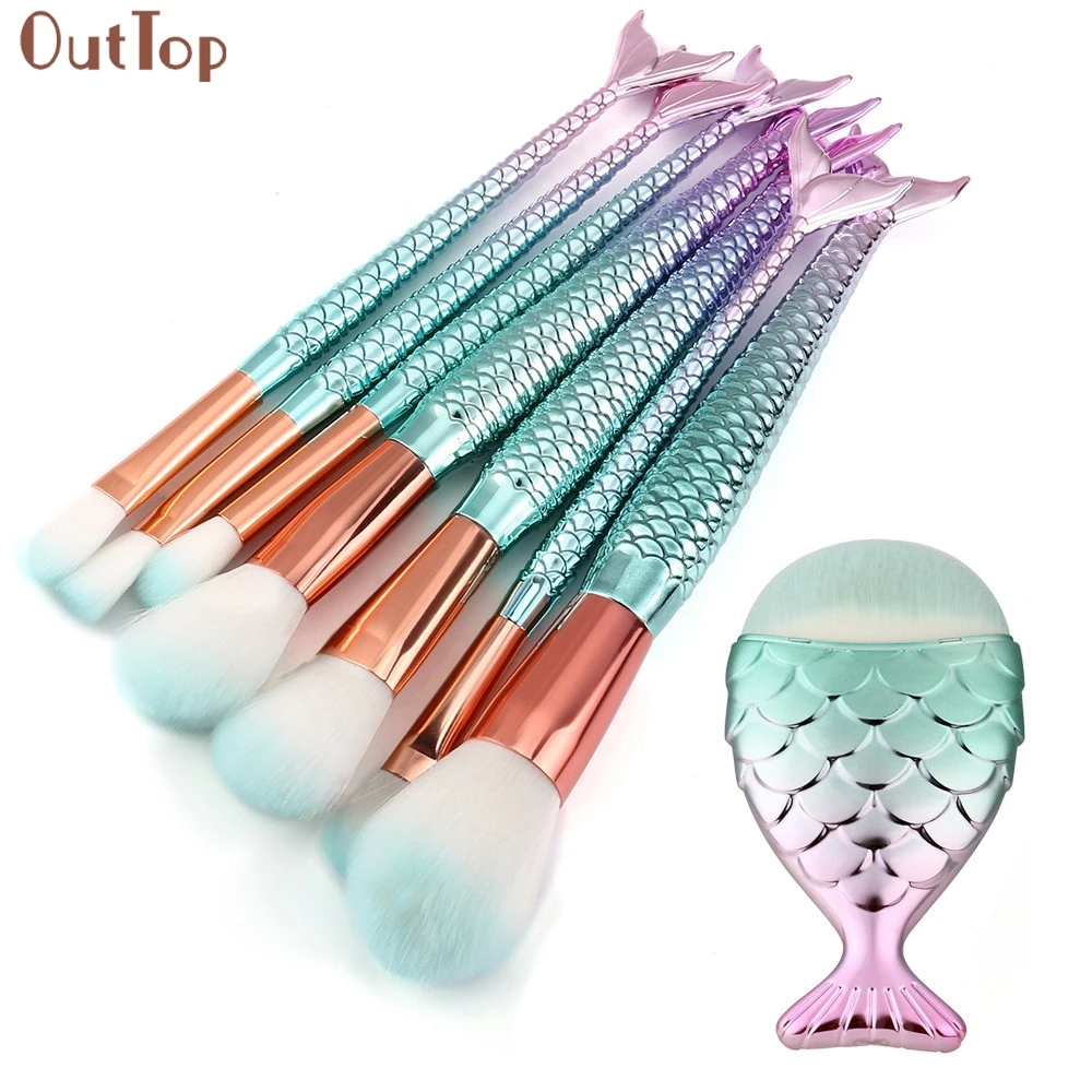 Drop Shipping 8pcs Icy Blue Mermaid Makeup Brushes Women Beauty
