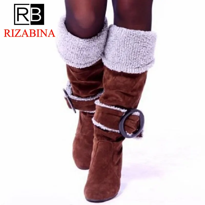 

RIZABINA Plus Size 33-43 Wholesale High Heels Women Boots Winter Add Plush Women Shoes Woman Slip On Warm Party Woman Knee Boots