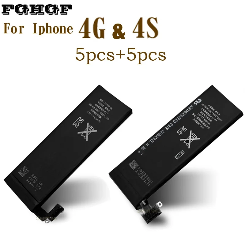 FGHGF Phone Battery 5PCS For Iphone 4 4G And 5PCS Batteries For 4S 0