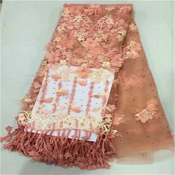 

2019 Newest African Lace Fabric 3D Lace Fabric Onion Color High Quality Lace Nigeria Lace Fabric