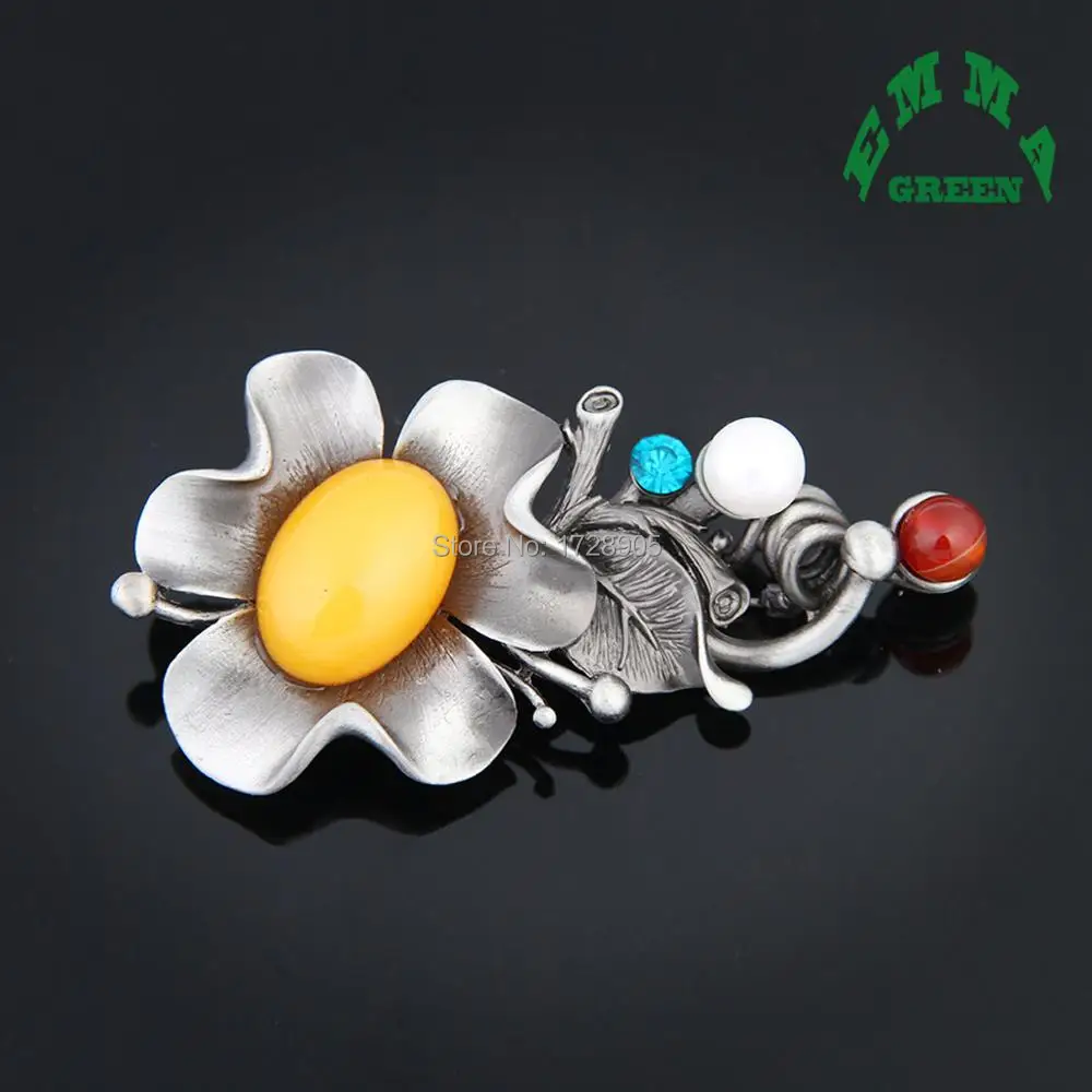 

fashion New Scarf Clasp Jewelry Brooch 45x85mm Big Retro Agated Stone Flower Rhinestone Brooches Wedding Clip for Women Girl
