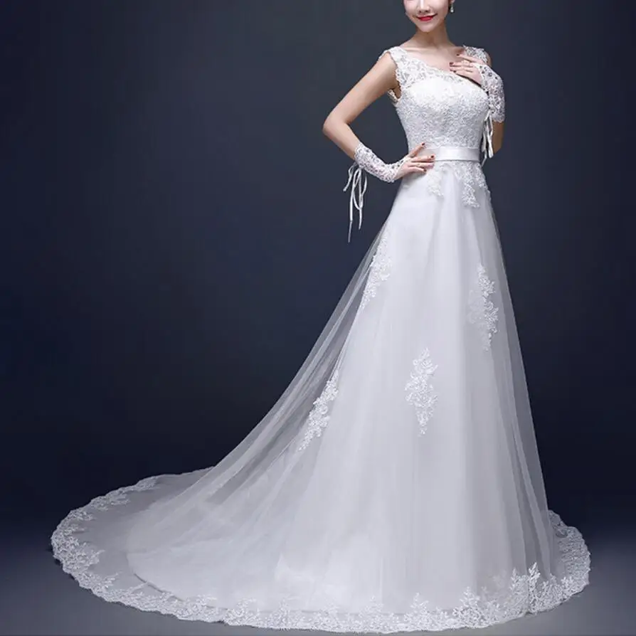 

New Arrival Wedding Dresses with Appliques Elegant A-Line Bridal Gown White/Ivory Romantic Backless Formal Dress