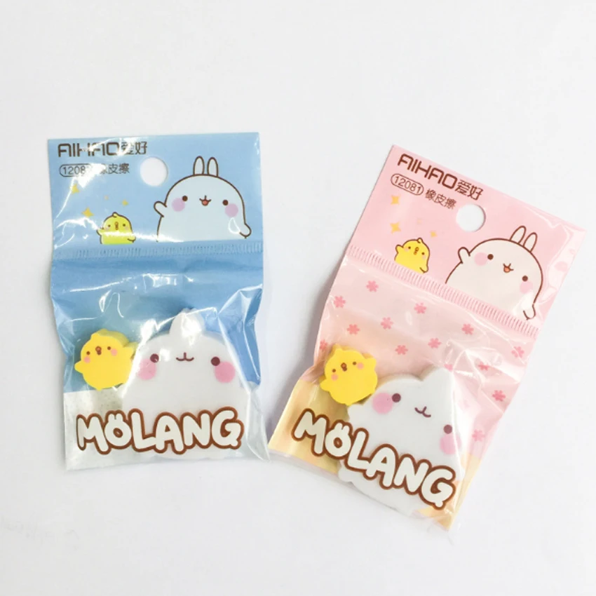 2 шт./лот Molang Кролик Утка резиновый ластик Забавный ученик для детей канцелярские товары студенческие подарки