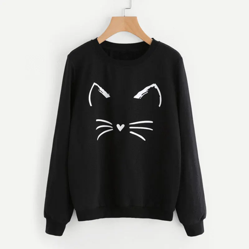 Женская толстовка с капюшоном Kawaii Cat Emotion черная Повседневная Толстовка длинными