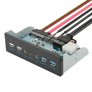7 Port USB 3.1 TYPE-C USB 3.0 HUB Front Panel with 3.5mm Audio + TYPE C + USB3.0 + Usb 2.0 Bracket for Desktop 3.5" Floppy
