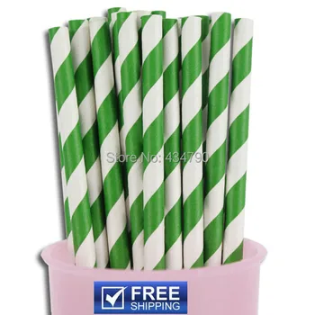 

200pcs Christmas Kelly Green Striped Paper Straws Party,Cake Pop Sticks Mason Jar Straw for Wedding, Parties & Baby Showers
