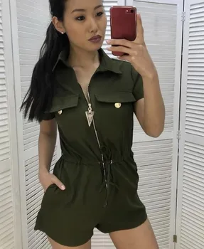 

2019 Army Green Summer Jumpsuit Casual Romper Sexy Playsuit Women Elegant Streetwear Jumpsuit